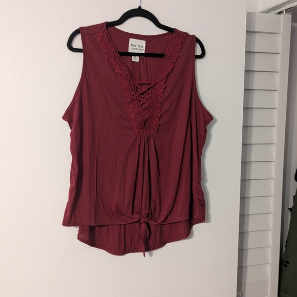 New York Laundry Tops - New York Laundry Women's Lace-Up Burgundy Sleeveless Blouse